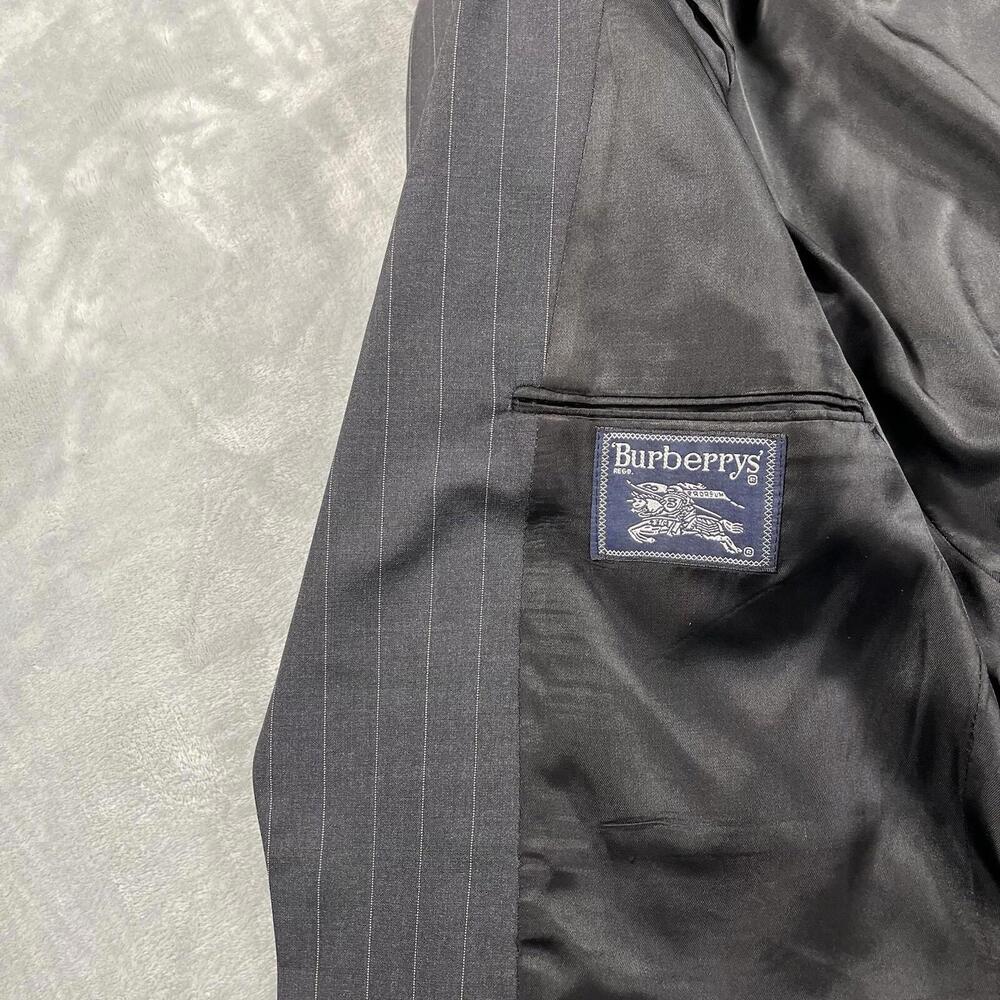 Vtg Burberrys Suit Jacket Men's 42 Regular Black Stripe Pure Wool 2 Button - Picture 6 of 14